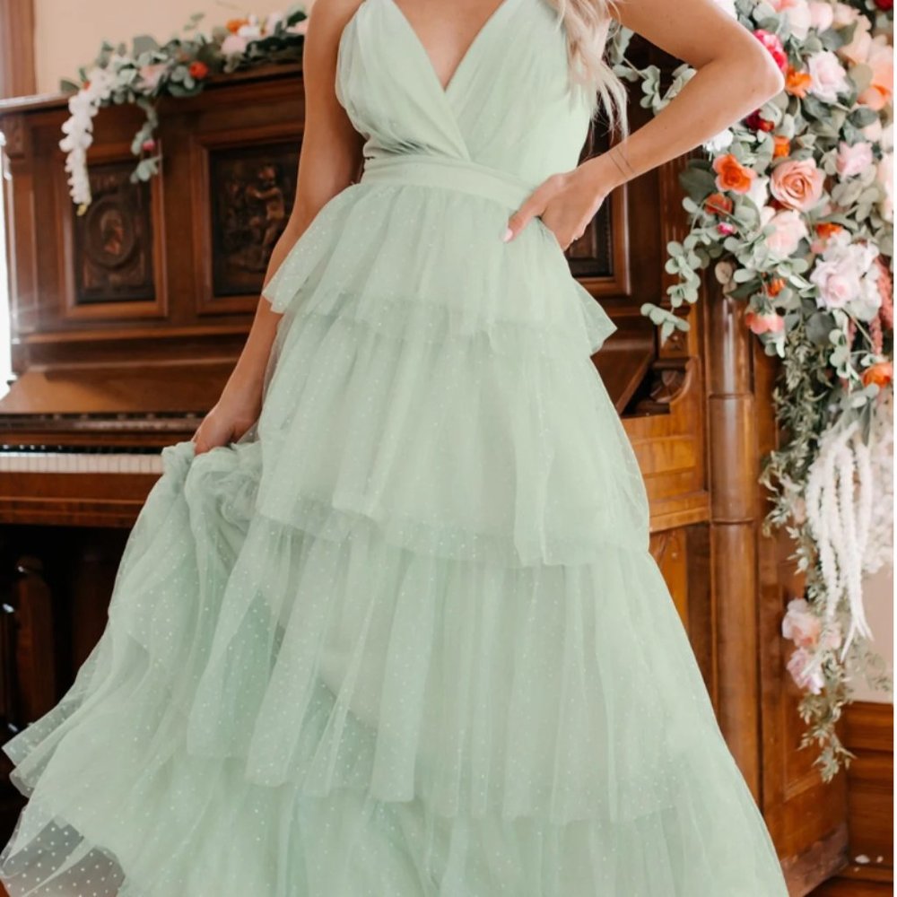 GLITTER MESH TIERED MAXI DRESS